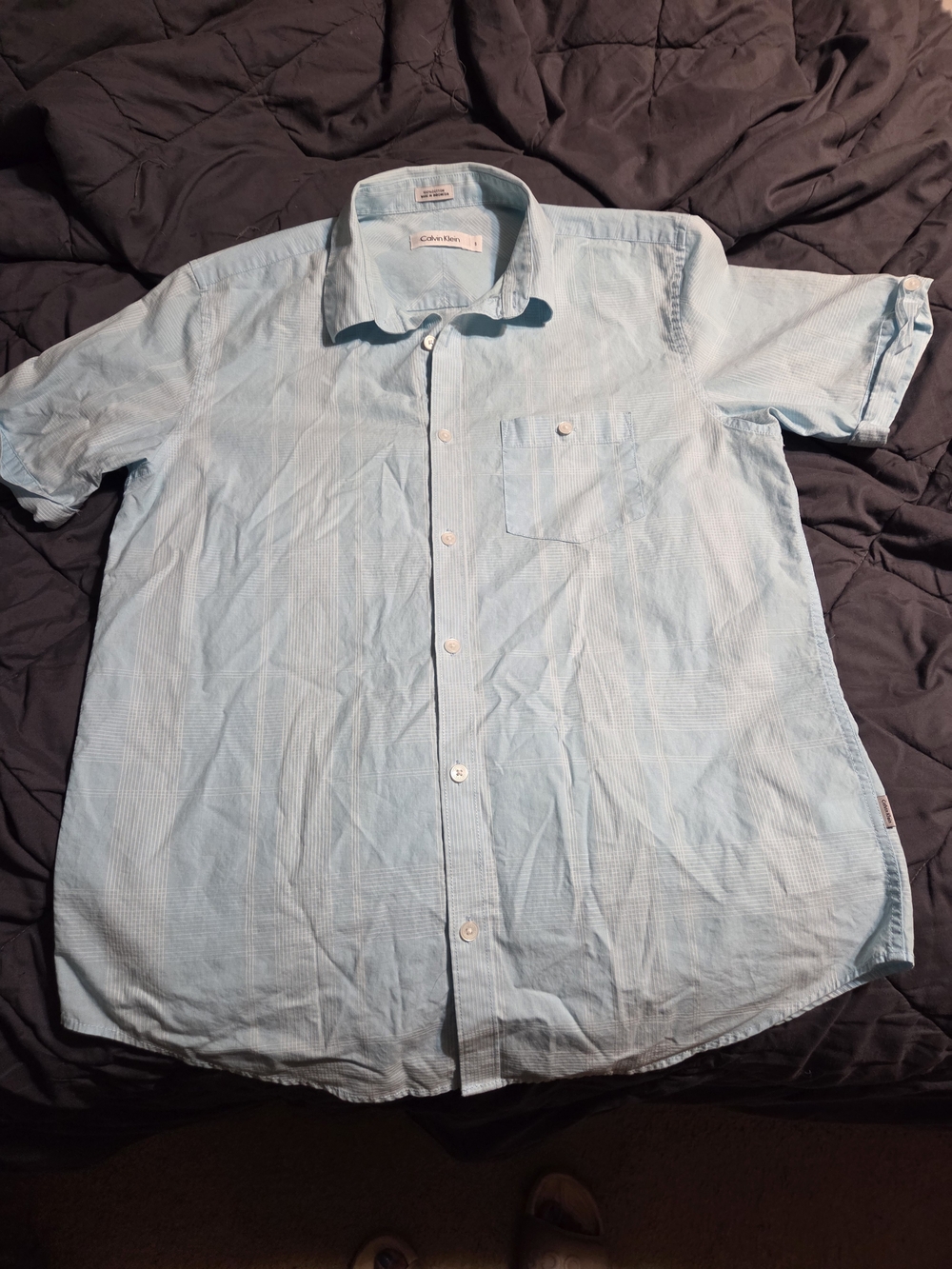 Calvin Klein Pale Blue Short-Sleeve Button-Down Shirt